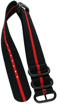 Stylowy pasek do zegarka NATO 041 w kolorach czarnym i czerwonym. Parciany materiał, długość 27 cm, szerokość 22 mm, stalowa sprzączka w czarnym kolorze. Idealny do codziennych i 1.jpg